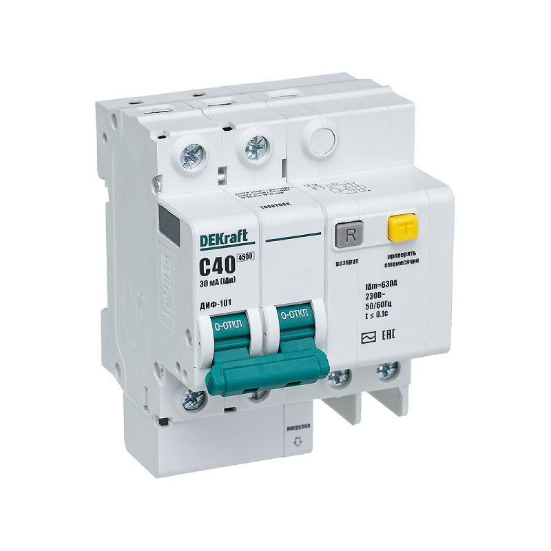 АВДТ (АД12) 2P 40А 30мА (4) DEKraft *