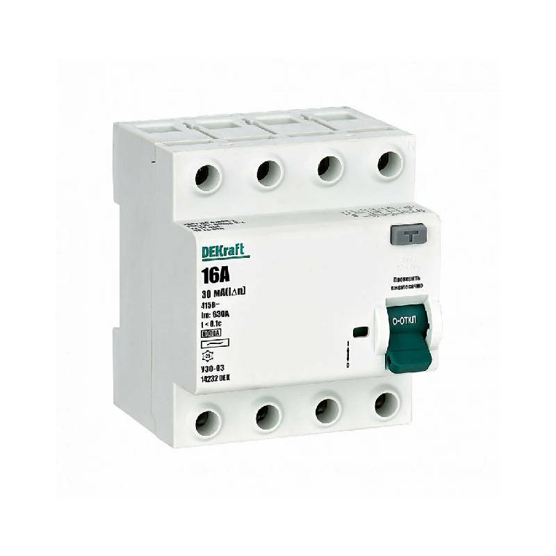 АВДТ (ВД) 4P 16А 30мА 6кА (3) DEKraft *