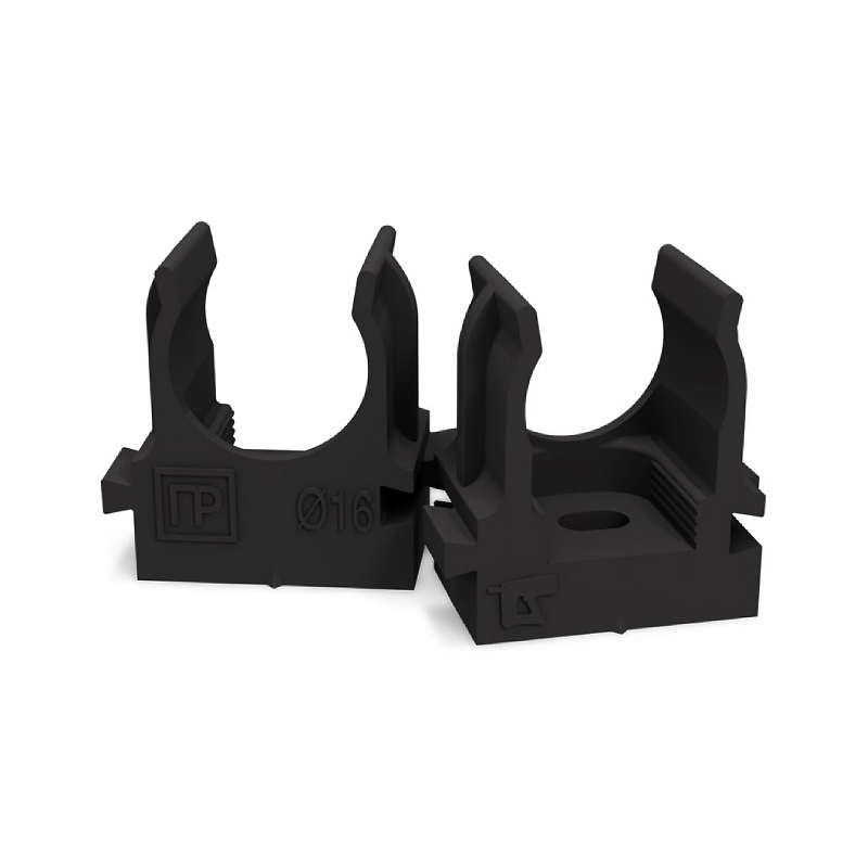 Крепеж-клипса для труб d16 мм. Прямой монтаж. ЧЕРНАЯ (100/1100 ) Промрукав NEW