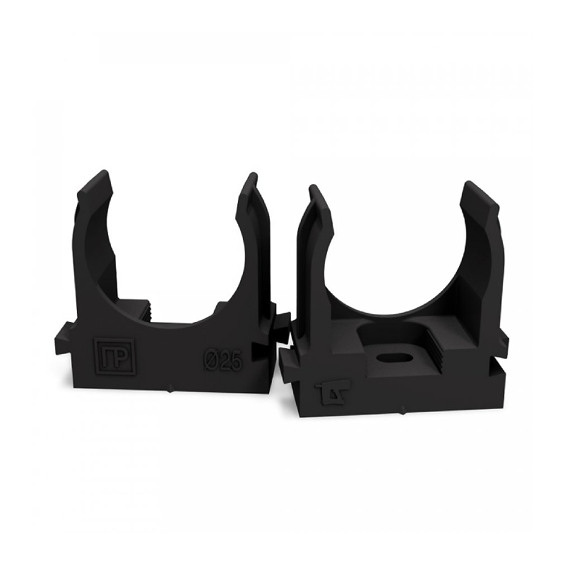 Крепеж-клипса для труб d25 мм. Прямой монтаж. ЧЕРНАЯ (100/700 ) Промрукав NEW