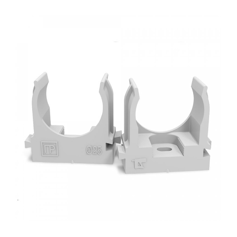 Крепеж-клипса для труб d25 мм. Прямой монтаж. СЕРАЯ (100/700 ) Промрукав NEW