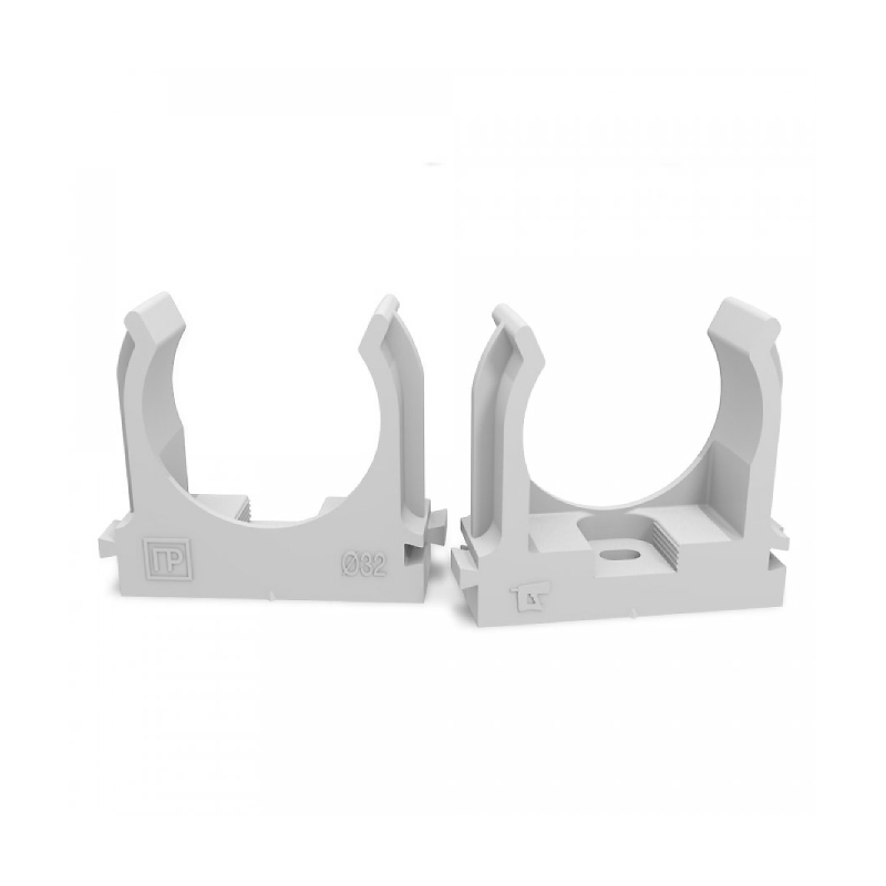 Крепеж-клипса для труб d32 мм. Прямой монтаж. СЕРАЯ (25/500 ) Промрукав NEW