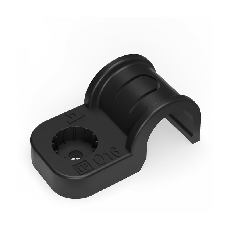 Крепеж-скоба пластиковая d16 мм. Односторонняя. Прямой монтаж. ЧЕРНАЯ (50/750 ) Промрукав NEW