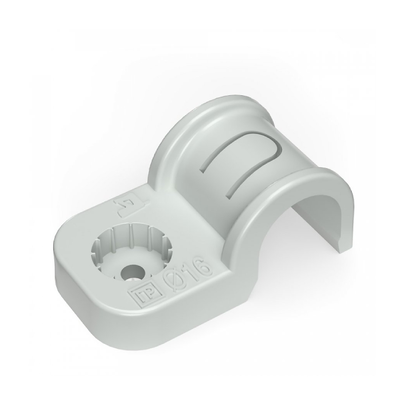 Крепеж-скоба пластиковая d16 мм. Односторонняя. Прямой монтаж. СЕРАЯ (50/750 ) Промрукав NEW