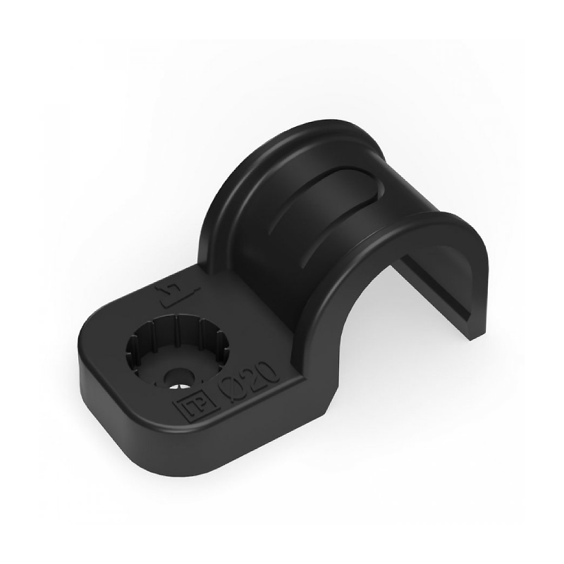 Крепеж-скоба пластиковая d20 мм. Односторонняя. Прямой монтаж. ЧЕРНАЯ (50/600 ) Промрукав NEW