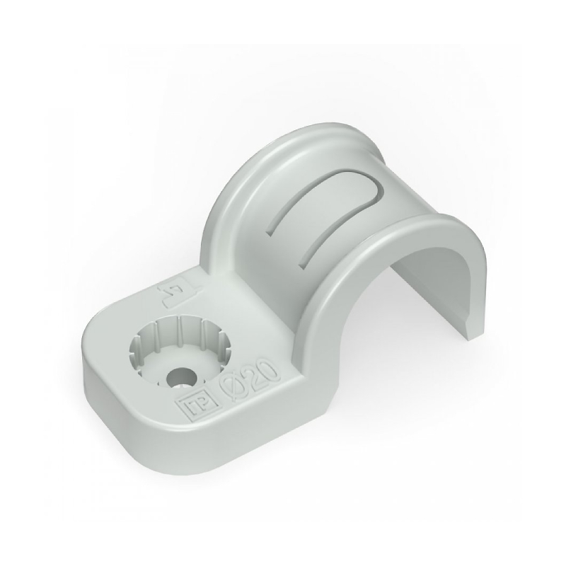 Крепеж-скоба пластиковая d20 мм. Односторонняя. Прямой монтаж. СЕРАЯ (50/600 ) Промрукав NEW