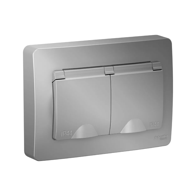 Роз. 2-ная c/у с з/к з/ш с крышками16А250В IP44 алюминий BLANCA