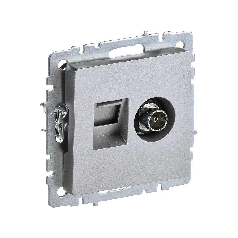 Роз. 2-я TV+RJ45 кат.5E б/рамки "BRITE" алюминий (1/100)