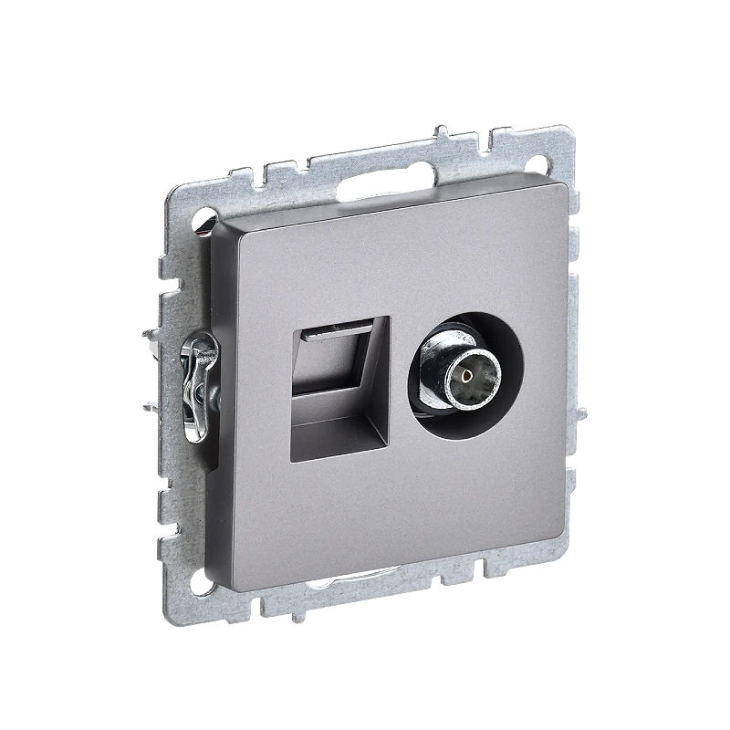 Роз. 2-я TV+RJ45 кат.5E б/рамки "BRITE" сталь (1/100)