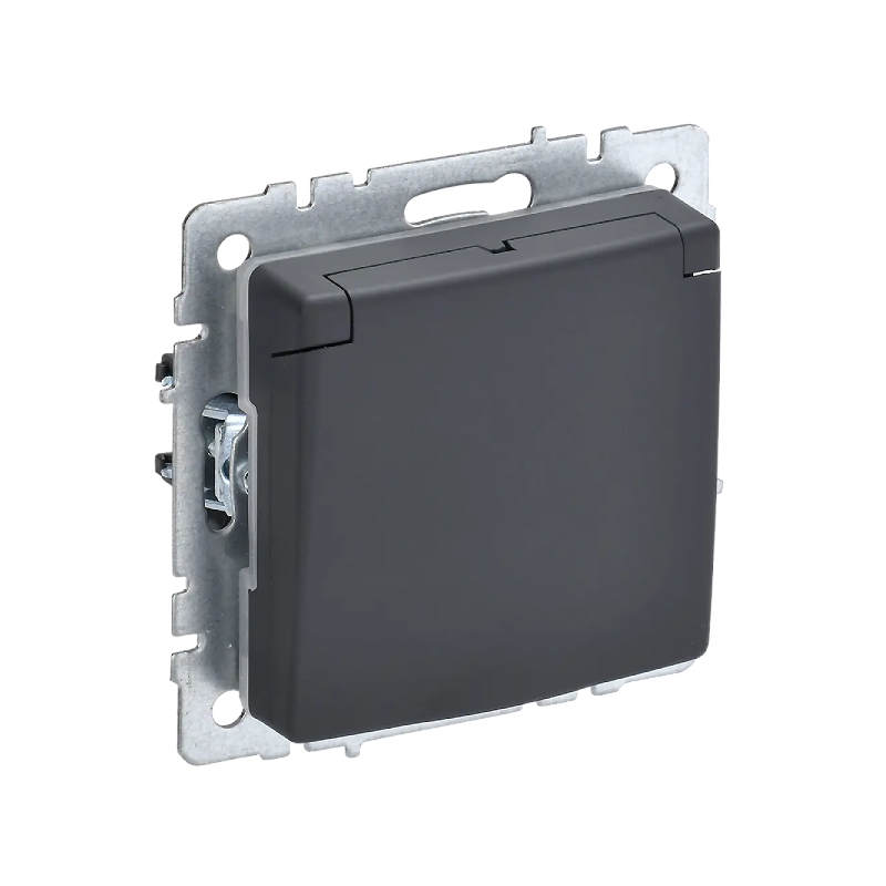 Роз. с з/к с з/ш с кр. 16А IP20 б/рамки "BRITE" графит (1/100)