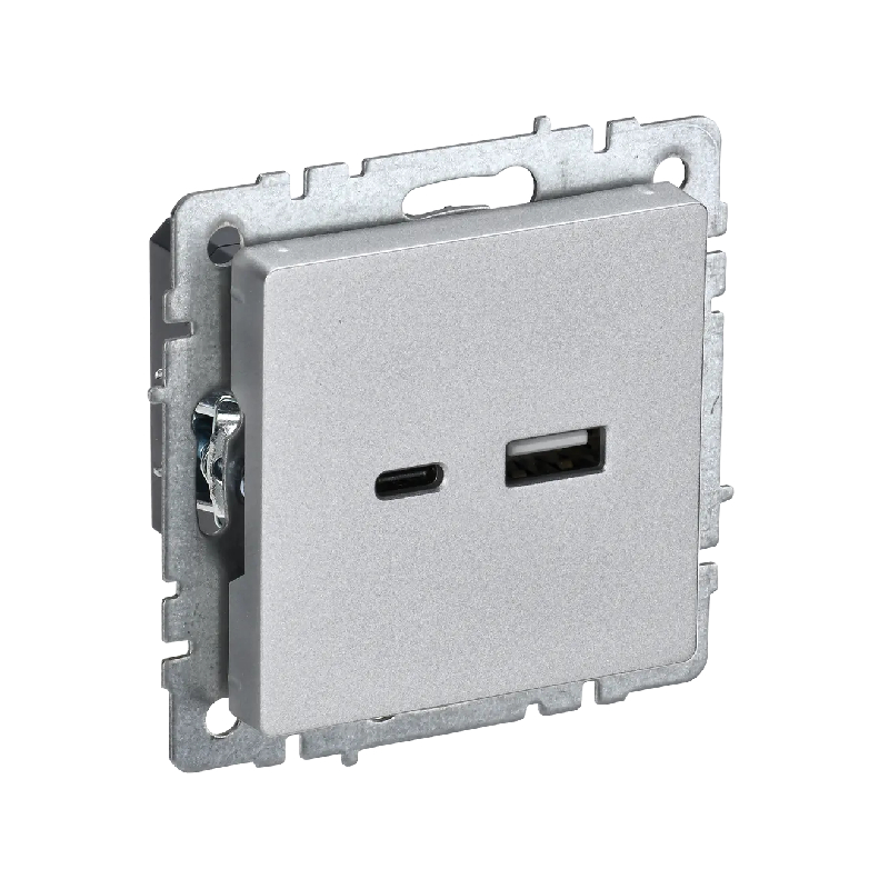 Роз. USB A+C 18Вт б/рамки "BRITE" алюминий (1/80)