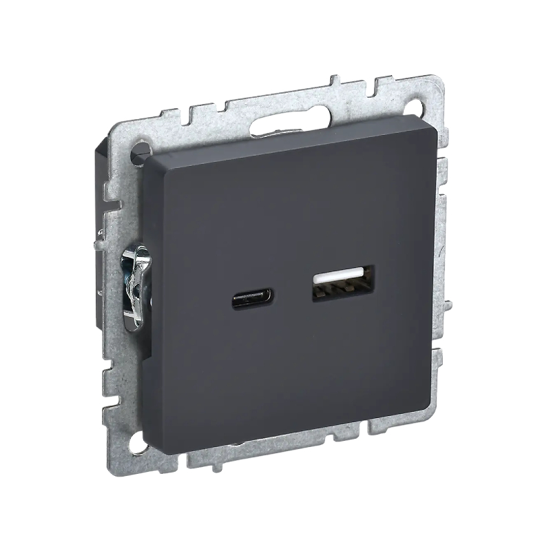 Роз. USB A+C 18Вт б/рамки "BRITE" графит (1/80)