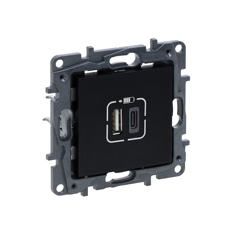 Роз. USB А+C - 2 порта с/у б/рамки NLST чёрный 863540 Legrand (1)