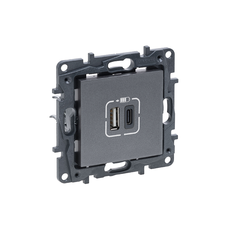 Роз. USB А+C - 2 порта с/у б/рамки NLST сталь 863440 Legrand (1)