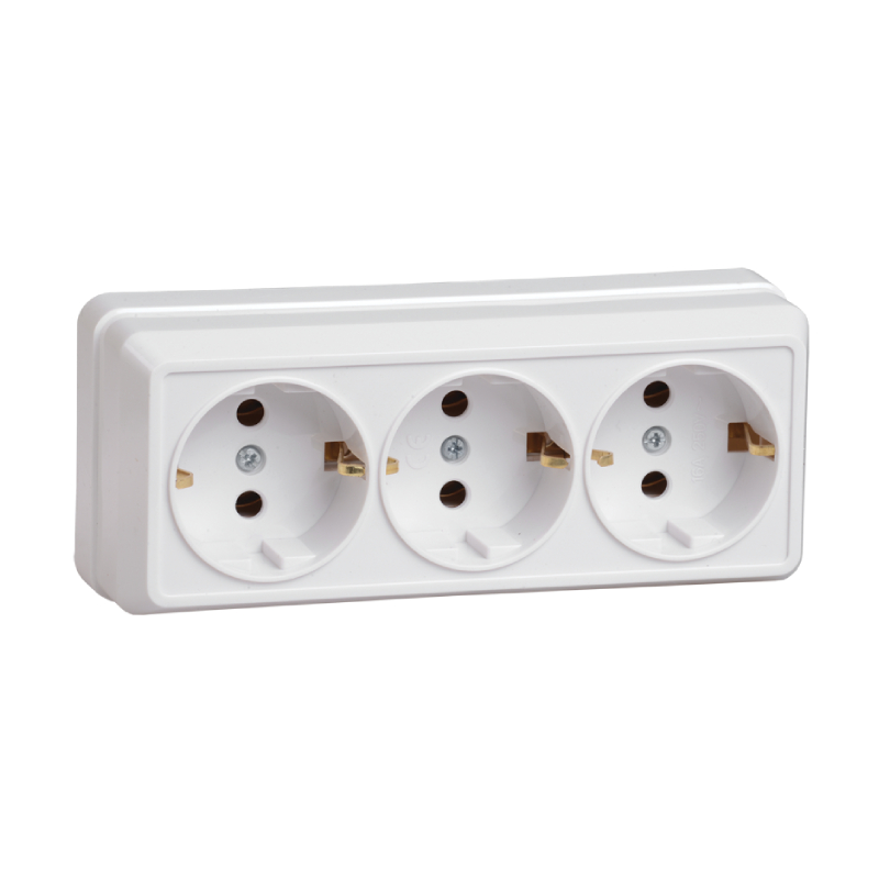 РС23-3-ОБ Розетка 3местн. с з/к 16А откр.уст. ОКТАВА (белый) IEK E-PRO