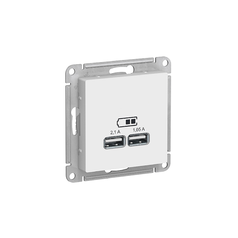 S404 USB розетка - 2 порта с/у б/рамки "ATLAS" белый (1) ATL133