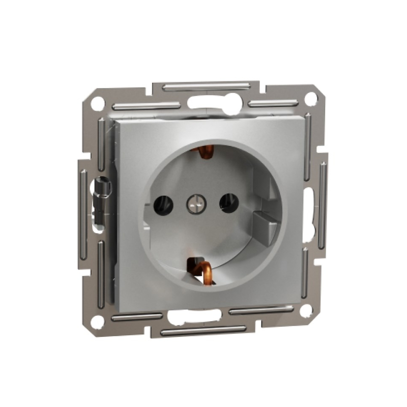 S500 Роз 1-ная 16A с/у с/з б/рамки "ASFORA" алюминий EPH2900161 (10) NEW