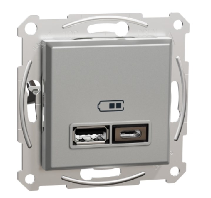 S501 Роз USB A+С с/у б/рамки "ASFORA" алюминий EPH2700361 (24) NEW