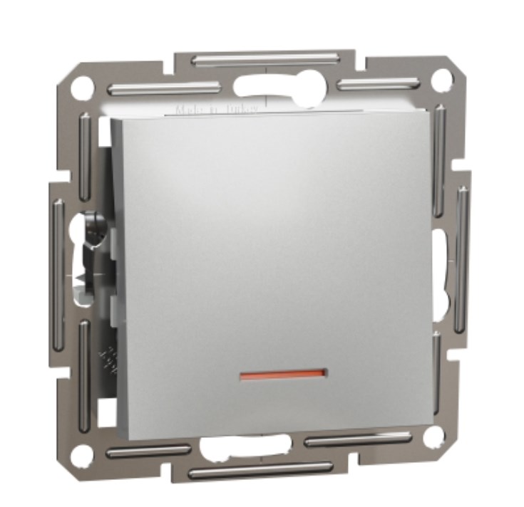S504 Переключ 1 кл 10A с/у б/рамки "ASFORA" алюминий EPH1500161 (10) NEW