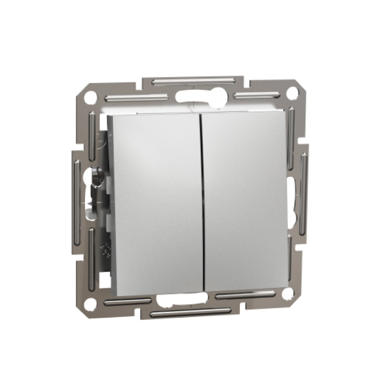 S505 Выкл 2 кл 10A с/у б/рамки "ASFORA" алюминий EPH0300161 (10) NEW