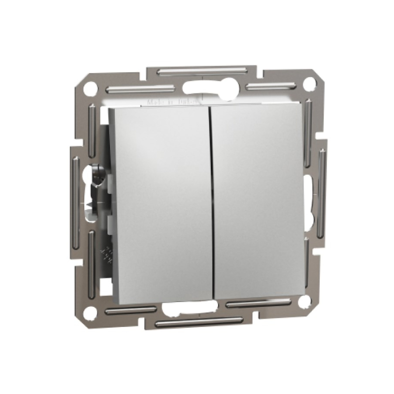 S521 Переключ 2 кл 10A с/у б/рамки "ASFORA" алюминий EPH0600161 (10) NEW