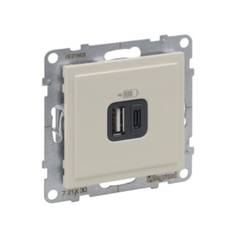 SUNO Зарядное устройство USB 2 выхода Тип А - Тип С Цвет "Слоновая кость" Legrand E-PRO