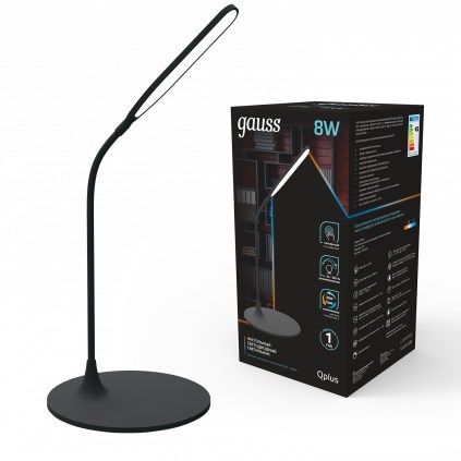 Св-к Gauss LED настольный Qplus GTL502 8W 500lm 3500-5500K 170-265V черный диммируемый GT5022