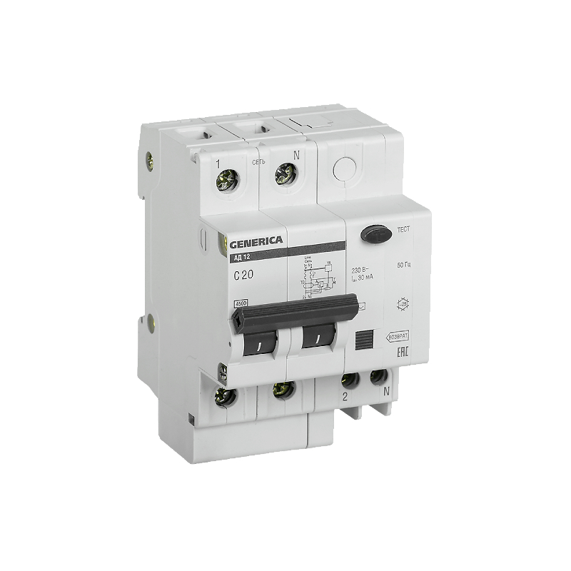 УЗО АД 12 (2ф) 20А GENERICA (5/40) !!!