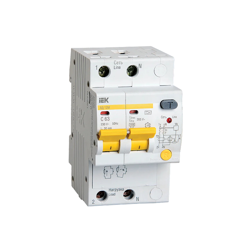 УЗО АД 12М (2ф) 63А 30мА IEK E-PRO