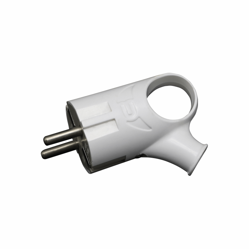 Вилка POWER с заземлением 2p+pe 16А угловая с кольцом Белая UNIT (1/25/300)