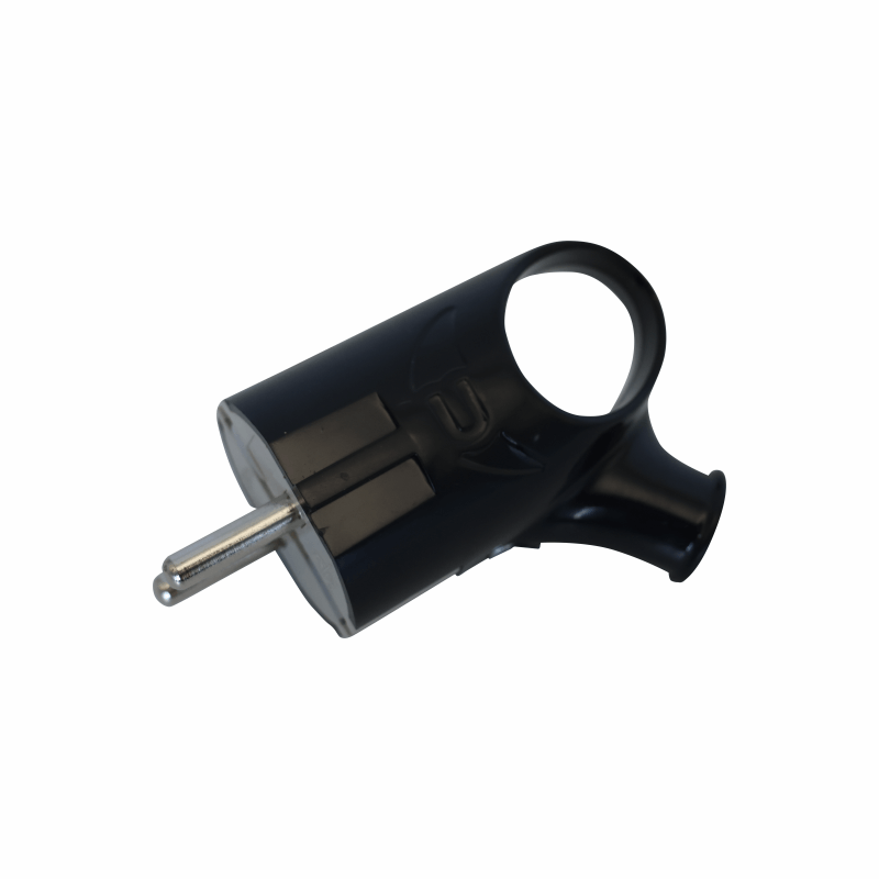 Вилка POWER с заземлением 2p+pe 16А угловая с кольцом Черная UNIT (1/25/300)