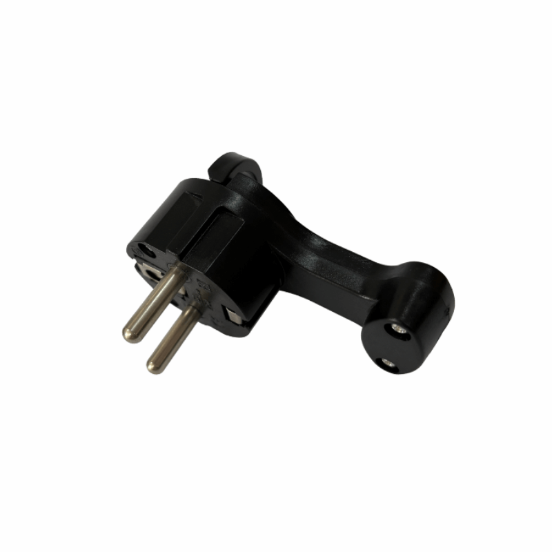 Вилка POWER угловая плоская с кольцом 2p+pe 16А Черная UNIT (1/20/240)