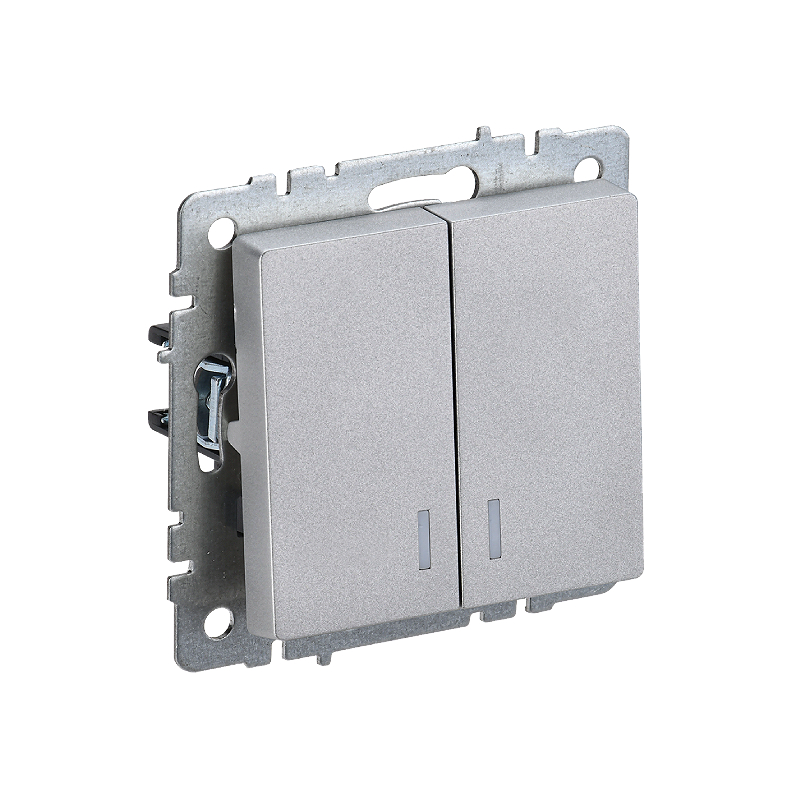 Выкл 2-кл. с инд. б/рамки "BRITE" алюминий (1/100)