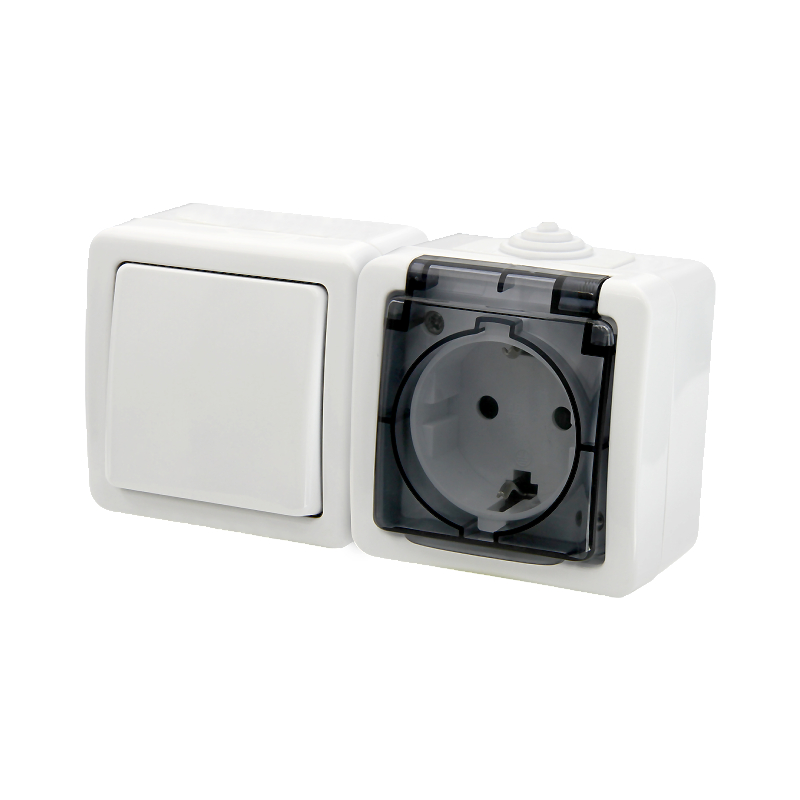 Выключатель+Розетка з/к о/у с прозрачной крышкой белый IP54 TERRA (5/100) UNIT NEW