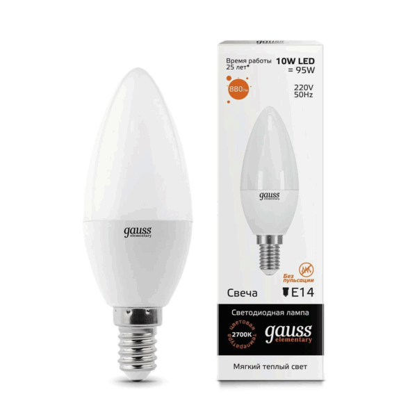Лампа Gauss Elem Candle 10W E14 3000K  33110