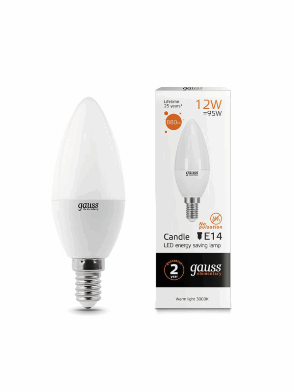 Лампа Gauss Elem Led Свеча 12W 880Im E14 3000K 33112