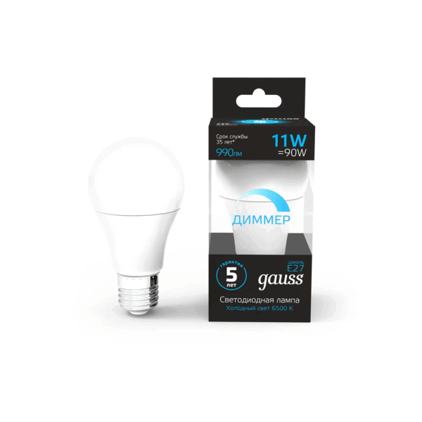 Лампа Gauss Led A60 11W E27 990lm 6500K диммируемая 102502311-D