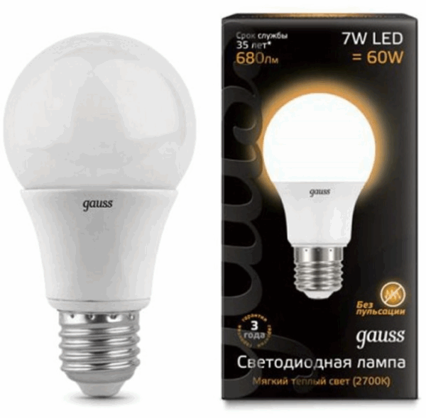 Лампа Gauss LED A60  7W E27 3000K  102502107