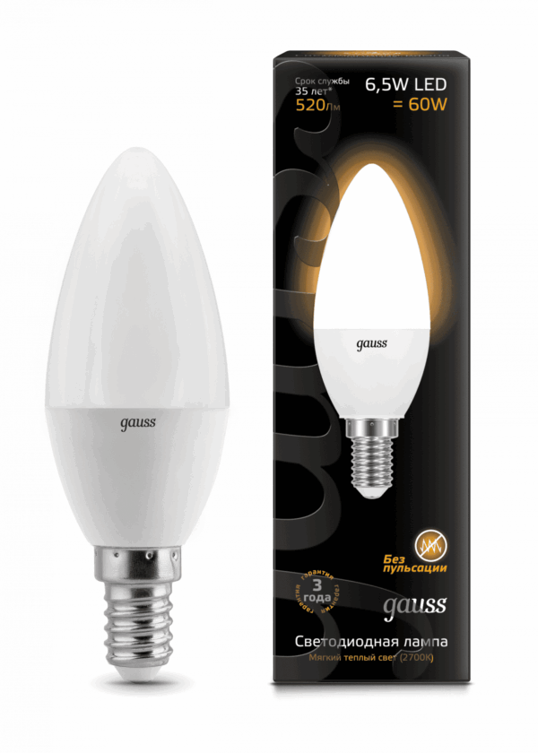 Лампа Gauss LED Candle 6.5W E14 3000K 103101107