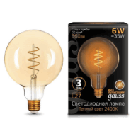 Лампа Gauss LED Filament G125 Flexible E27 6W 360 lm 2400K Golden 158802008