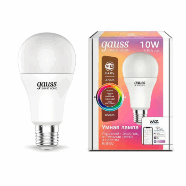 Лампа Gauss LED Smart Home A60 10W 2700-6500K E27 RGBW+изм.цвет.темп.+диммирование 1180112