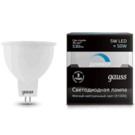 Лампа Gauss MR16 5W SMD AC220-240V 4100K GU5.3 диммир. EB101505205-D
