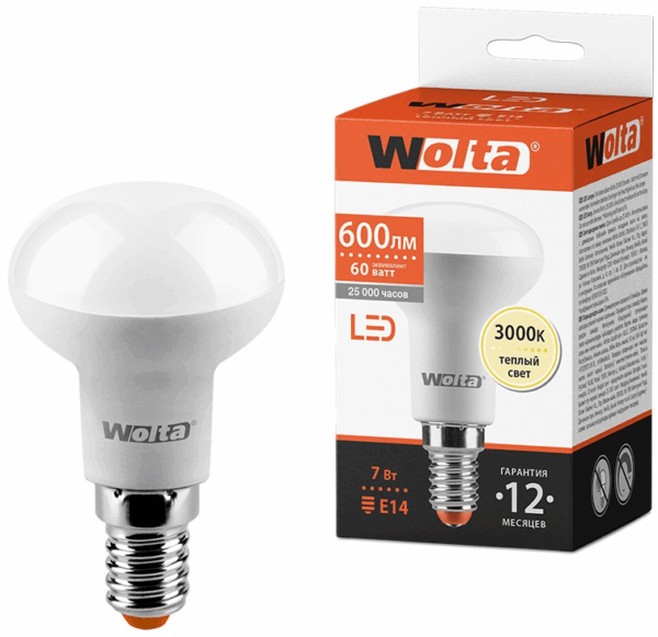 Лампа светодиод.LED WOLTA 25Y 50R 7W E14 3000K