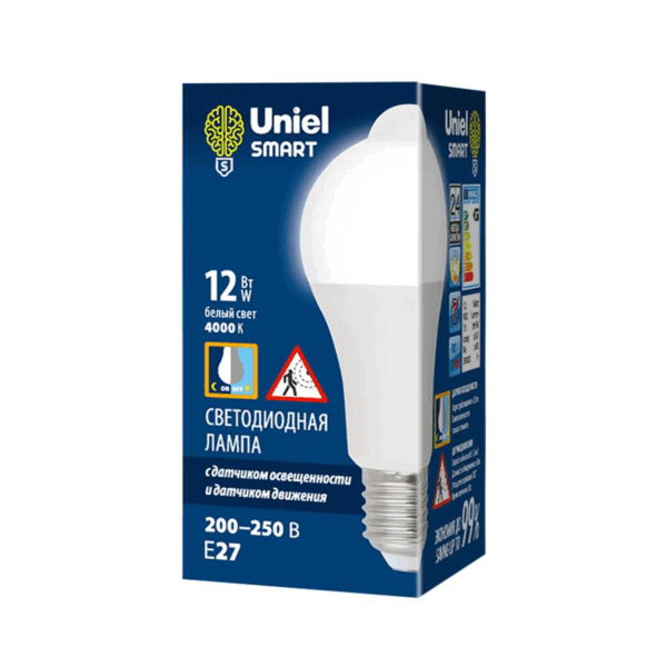 Лампа Wolta LED-A60-12W/4000K/E27 с датчиком света PLS10WH